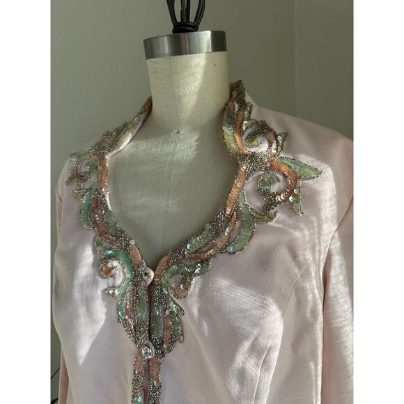 Nah Nah Collection Women's Medium Jacket Pink Sequin Beaded Formal 1980s Blazer - Picture 2 of 5